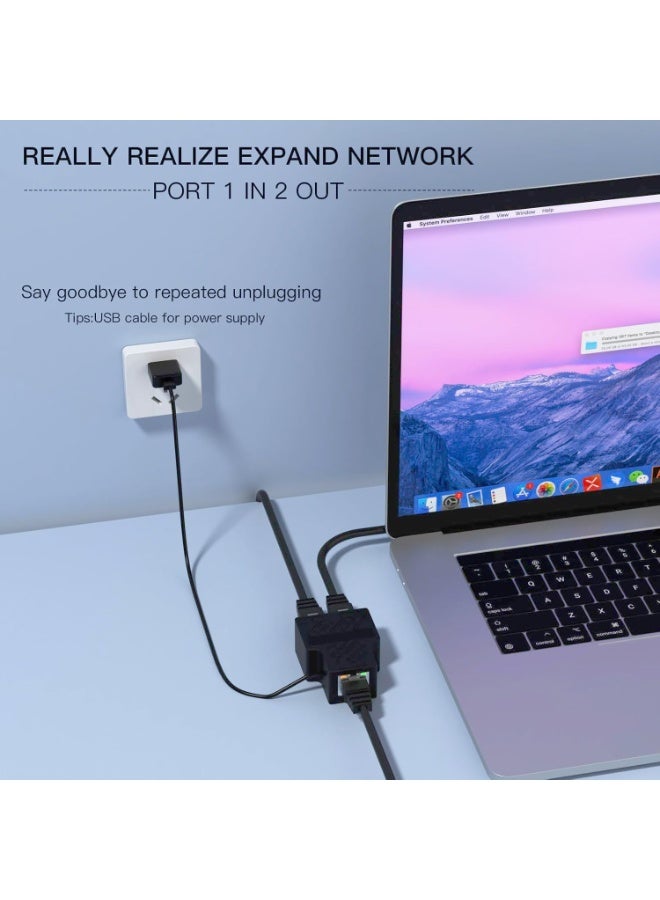 DUNISO RJ45 Splitter Adapter, 1 to 2 Ethernet Splitter Connector,Plug and Play,Support Two Devices Working Simultaneously,for PC Computer Laptop TV Box Router Game Console - Image 2